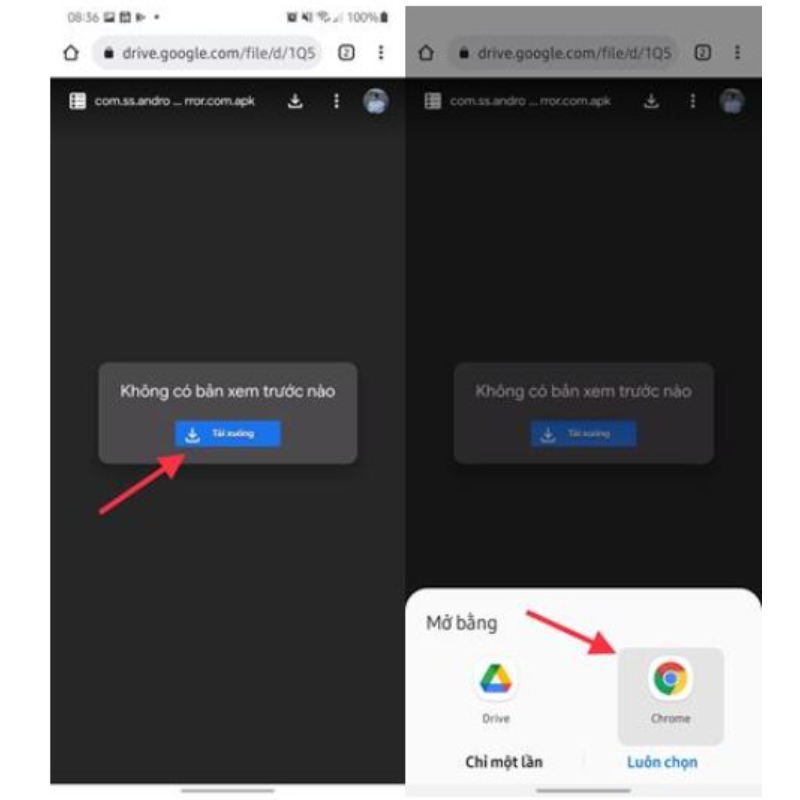 Tải Douyin APK dễ dàng, nhanh chóng chỉ trong tích tắc 2 Chọn tải xuống và chọn Chrome để thực hiện tải app ứng dụng