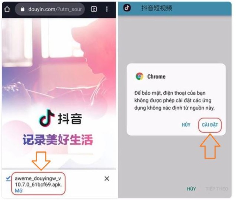 Tải Douyin APK dễ dàng, nhanh chóng chỉ trong tích tắc 8 Chọn cho phép cài đặt ứng dụng trên máy